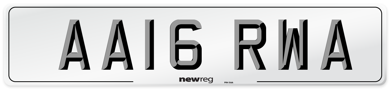 AA16 RWA Number Plate from New Reg